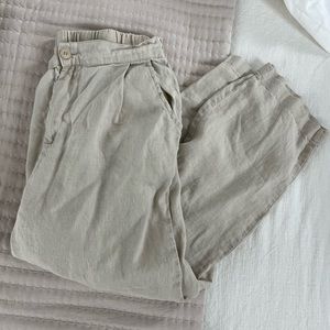 Soft Linen High Rise Pants with Elastic Waist